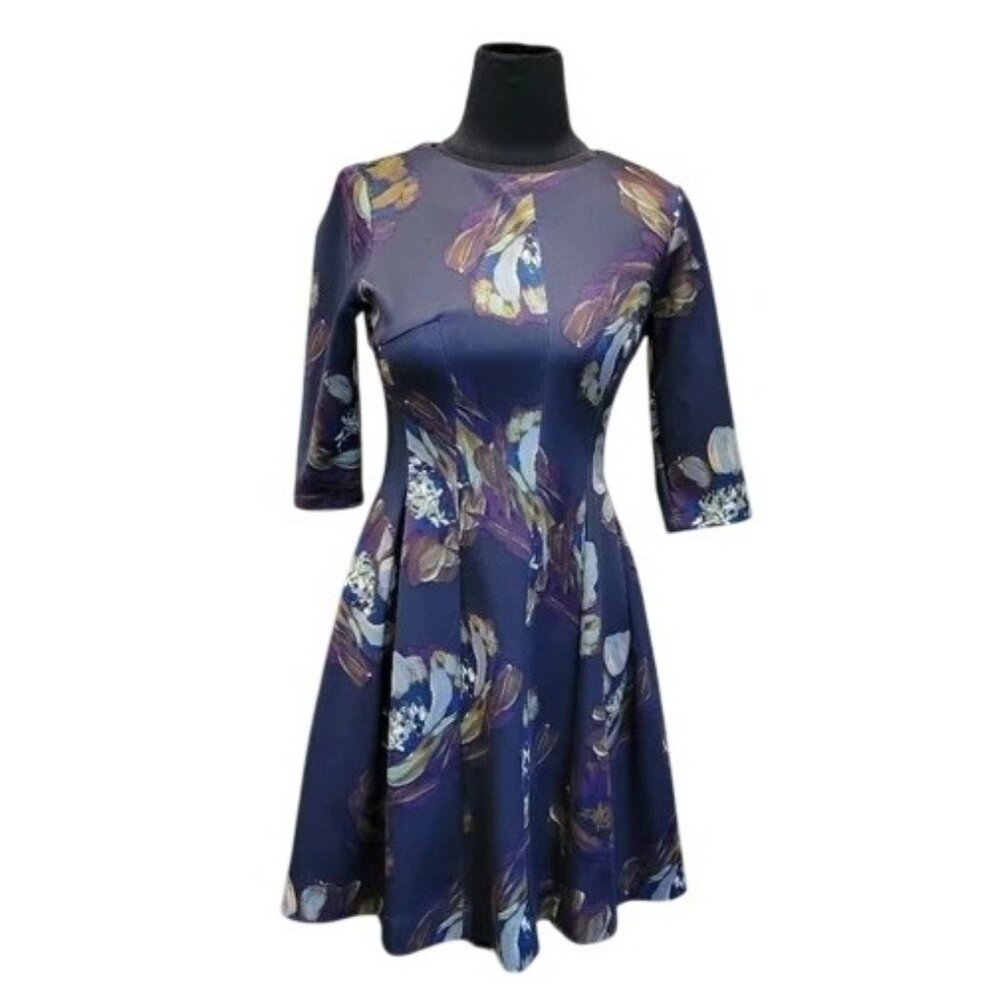 Gabby Skye Womens‎ Floral Navy 3/4 Sleeve Dress Size 6  A-Line Fit